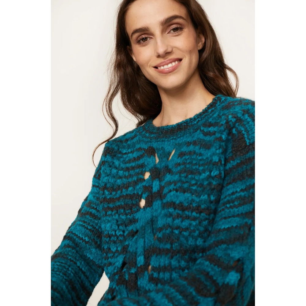 Sita Murt Stripe Cable Knit Braided Sweater Green and Black‎ Size Large
